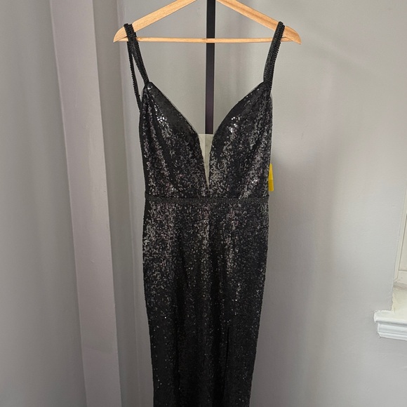 Glow Dress Black Sequin Rhinestone Open Back Prom Formal Homecoming NWT - Picture 5 of 15